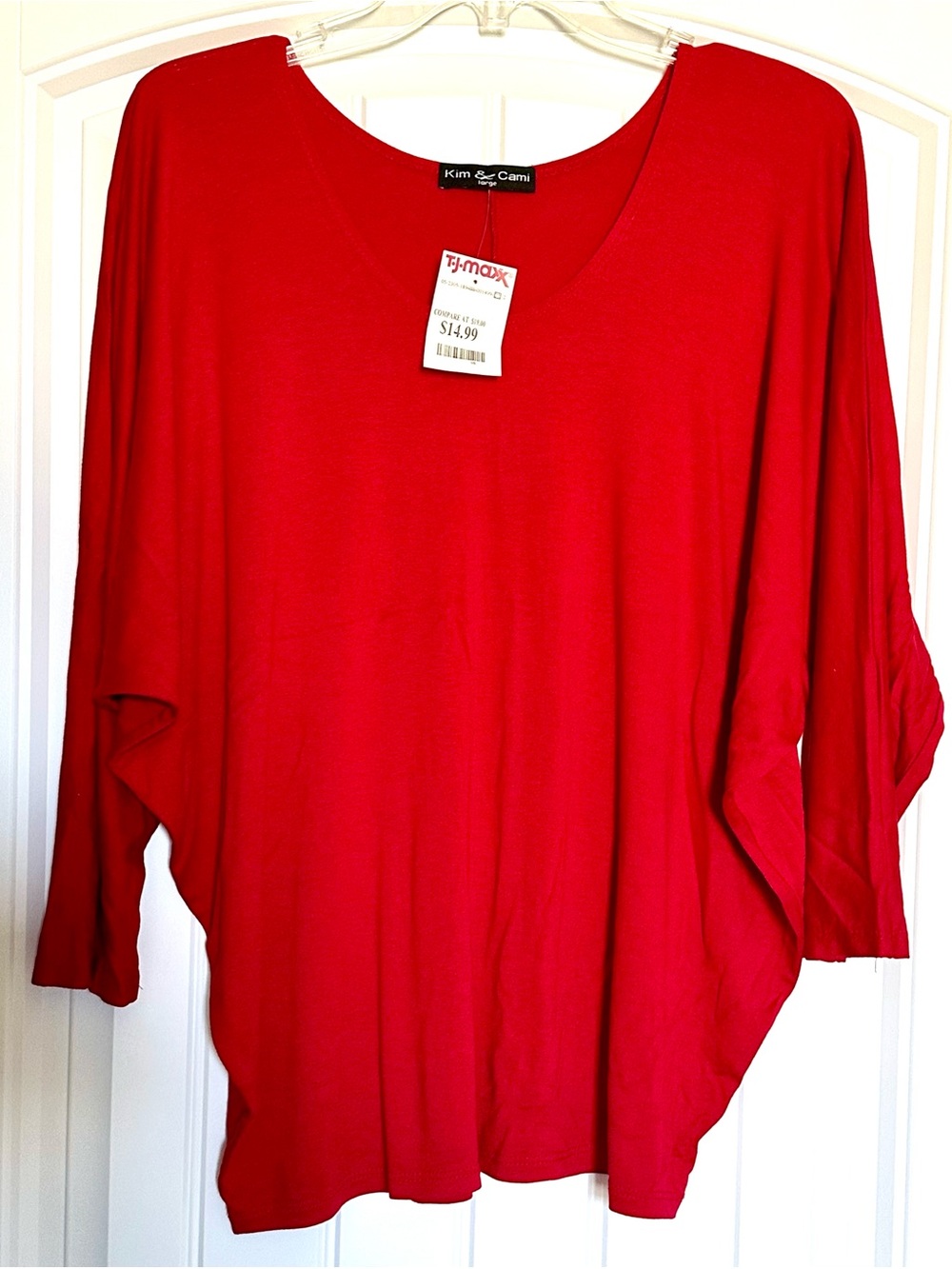 Kim & Cami Bright Red V-Neck Dolman Sleeve Top